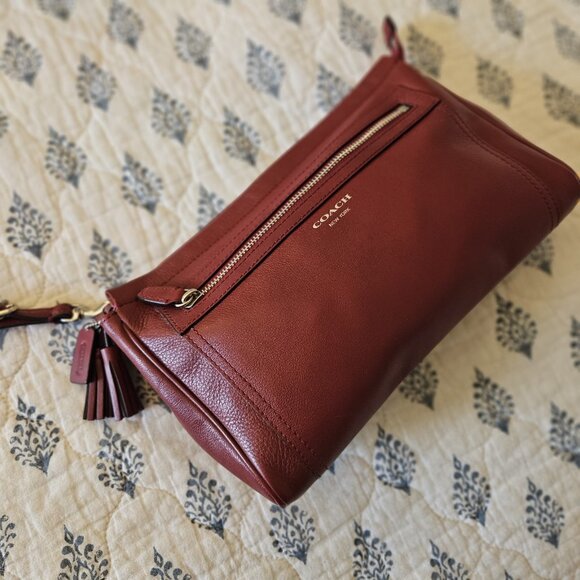 Coach Legacy Leather Clutch Wristlet Deep Port Wine Red Tassel Bag - Picture 15 of 16